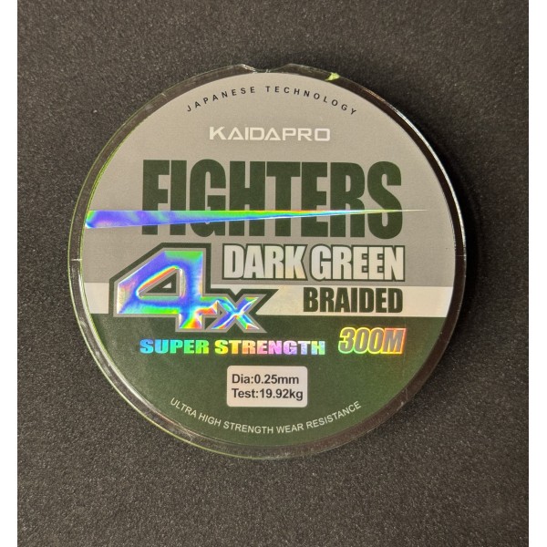Шнур плетеный Kaida Pro Dark Green Fighters 4x жильный 0,25 мм 19,92кг 300 м