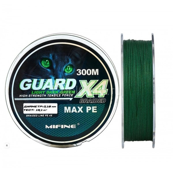 Шнур плетённый MIFINE GUARD GREEN X4 BRAIDED Зелёный 300м. 0,25мм. 24кг