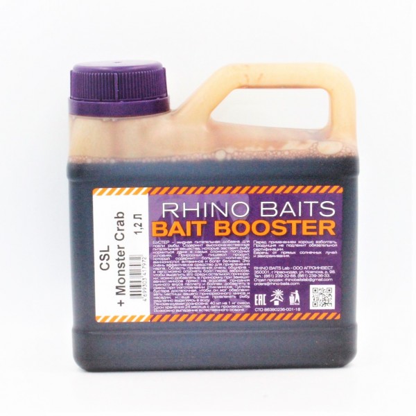 Ликвид Rhino Baits Booster Liquid Food CSL + Monster Crab (кукурузный ликер + краб и черный перец), канистра 1,2 литра