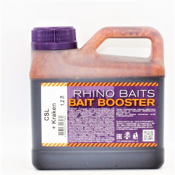 Ликвид Rhino Baits Baits Booster Liquid Food CSL + Kraken (кукурузный ликер + кальмар и фрукты), канистра 1,2 литра