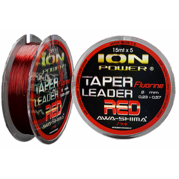 Шок лидер конусный красный ION POWER FLUORINE RED TAPER LEADERS 15MT X 5 LEADERS, 0.23-0,57mm